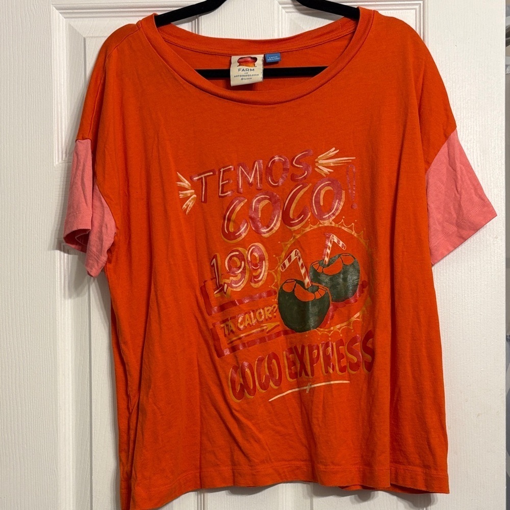 Farm Rio Orange Graphic T-Shirt with Coconut Design “Come to Brazil” 🥥 🌴 - Picture 7 of 7